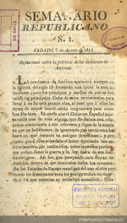 											Ver Núm. 7 (1813): Tomo I. Sábado 18 de Septiembre
										